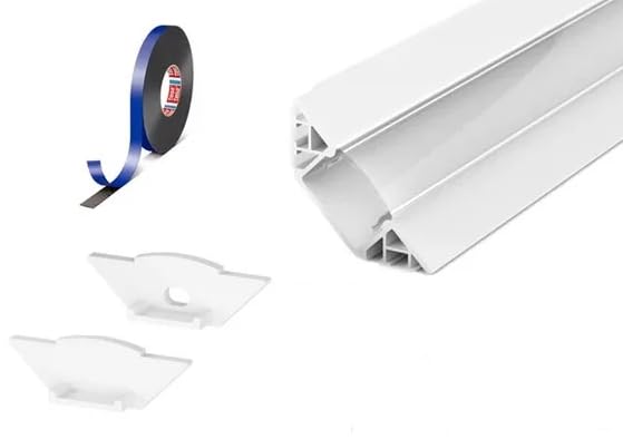 (22.7mm x 22.7mm) 2 Metre Surface Mounted Corner White LED Profile P7-1 C/W Clips, End Caps & Clear Cover – Perfect for Modern Lighting Installations — image 1