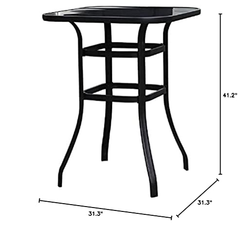 Lokatse Home Outdoor Bistro Bar Height Table Metal Frame Square Tempered Furniture Glass Top All Weather For Patio #TOP7