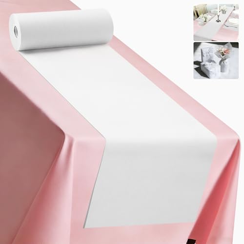 ddckj Vlies Tischläufer Weiß 30cm x 35m Tischläufer Weiß Dekoratives Tischband für Taufen Kommunionen Hochzeiten Geburtstage Weihnachten und andere Feierlichkeiten 30g/