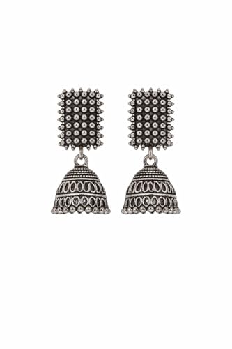 Image of 16 Pairs Silver Oxidised Premium Jhumka Earring Set with Premium Gift Box - Traditional Indian Ethnic Jewelry for Women & Girls - Lightweight Multi-color Jhumki Combo for Weddings, Festivals & Gift For Partner