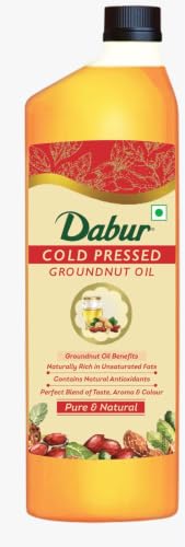 Dabur Pure & Unrefined Cold Pressed Groundnut Oil | 1L | Naturally Cholesterol Free | 1L | Rich Aroma & Flavour of Authentic Groundnuts | Contains Nat
