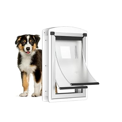 MAVRICTECH Doggie Door for Door, Doggy Door for Exterior Door with Steel Frame and Telescoping Tunnel, Dog Door with Two Magnetic Flaps and Two Sliding Lock Panels, for Pets Up to 40LBS, White
