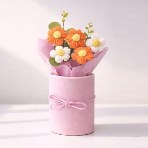 Image of Artificial Crochet Flower Bouquet /Artificial Flowers Bunch /Crochet Flowers Bouquet /Crochet Flowers /Flowers Bouquet Gift for Girls Home Decor (Orange Flower Bouquet)