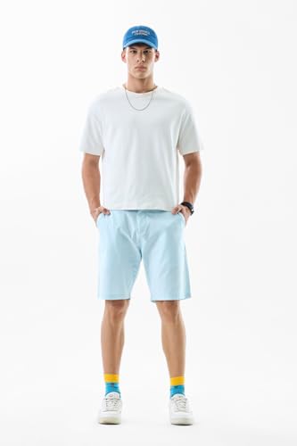 Image of SNITCH Men Casual Shorts | Regular Fit Mid Rise Solid Pattern | 100% Cotton Smooth Texture with Drawstring Closure & Elastic Waistband for Summer & Club Wear