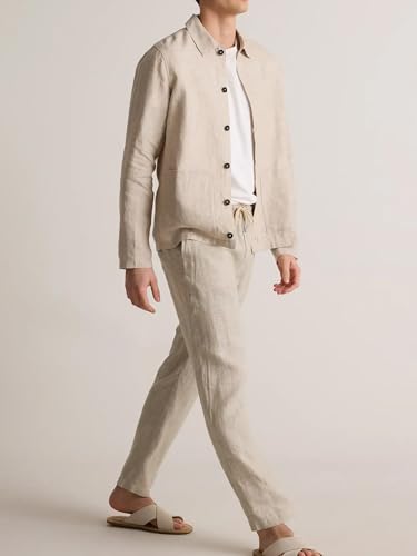 Men's Linen Blend Casual Pants, Lightweight Breathable Drawstring Summer Beach Pants4