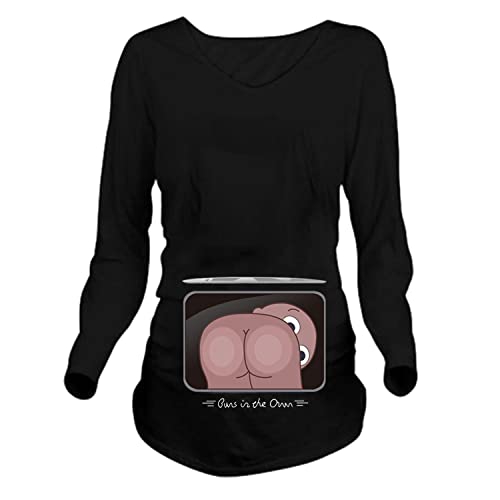 Q.KIM T-Shirt de Maternité Femme Maternité Grossesse Amusant Humour Imprimé-Série de Fesses de bébé (X-Large, Manches Longues,Noir) Cover