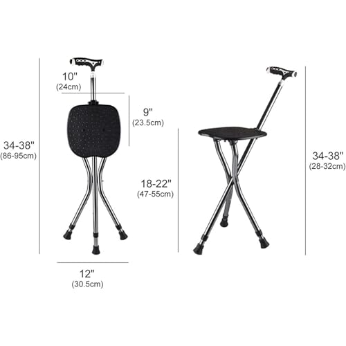 Składana laska do chodzenia ze stołkiem - Get Up and Go Walking Stick Chair Combo dla seniorów, osób starszych, niepełnosprawnych i rekonwalescencyjnych