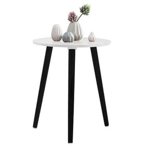 Image of END Table Side Table, Round Solid Wood End Table Coffee Table Flower Stand Small Spaces, Easy Assembly Modern Bedside Table (Black White)