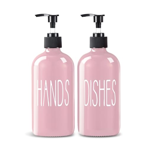 COHOSEGE Glass Soap Dispenser Set 2 Pack 16 Oz Dish Soap Dispenser for Kitchen Sink Pink Kitchen Accessories and Kitchen Decor Pink Decorations and Kitchen Utensils for Kitchen