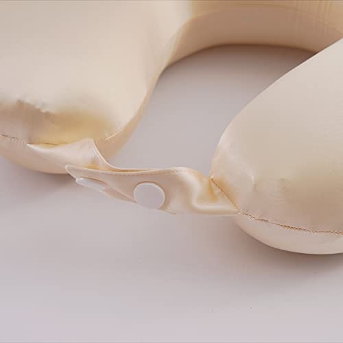 Roseward 100% Mulberry Silk Travel Neck Pillow Case Replacement Cover Only, Highest 6A Grade 22 Momme Silk Travel Neck Pillow Removable Cover, Hypoallergenic, Anti Wrinkle, Usa Made (Champagne) #TOP4