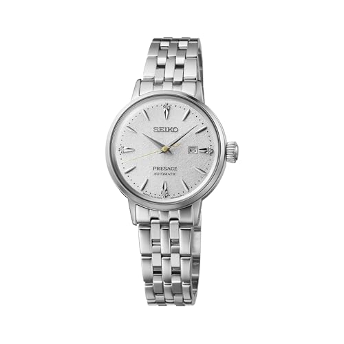 SEIKO SRE017 Presage Women's Cocktail Time Automatic Watch, White Dial with Diamonds, Stainless Steel Bracelet, 50M Water Resistant