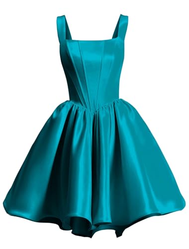 Amazon.com: Yexinbridal Spaghetti Straps Satin Homecoming Dresses for Teens  2026 Square Neck Corset A-line Short Prom Dress with Pockets Aqua 0 :  Clothing, Shoes & Jewelry