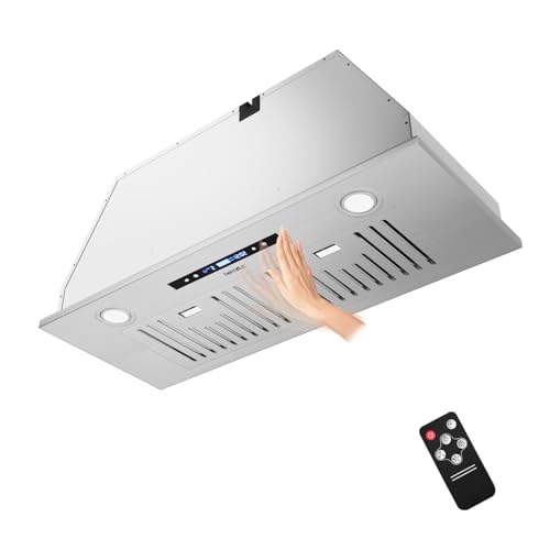 Image of Hermitlux 30″ Built-in /Insert Range Hood with Touch /Gesture /Remote Control | 600 CFM Stainless Steel Vent Hood with 3 Speed Ducted /Ductless Convertible, LED Light and Charcoal Filters