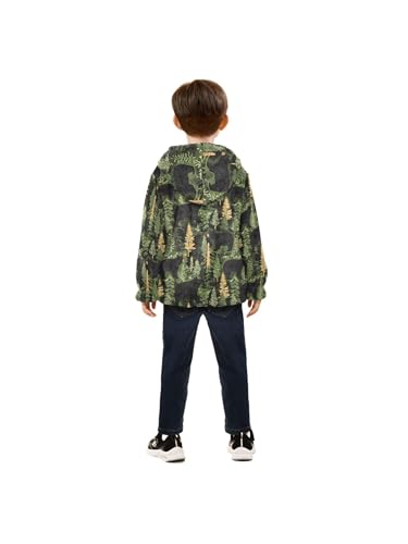 Green Forest Black Bear Girls Fleece Jacket Girls Fall Jacket Boys Coats Zip Up Hoodie Children Sherpa Warm Outerwear 2-10T4