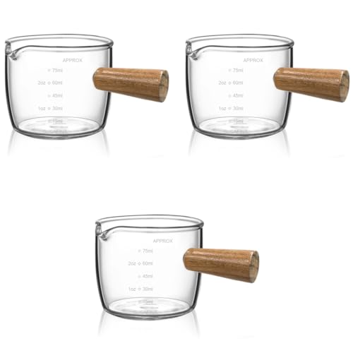 Image of Supvox Espresso Shot Glass Double Expresso Cups 75ml Shot Measuring with Wooden Handle Heat Resistant High Silicon Boron Glass 3PCS