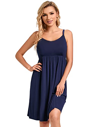 Image of Sosolism Nursing Nightgown for Breastfeeding Summer Maternity Pajamas Dress Clip Down Pumping Sleep Gown with Padded