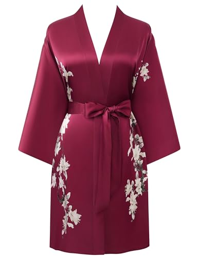 Image of BABEYOND Kimono Robe Cover up Short Satin Floral Silky Kimono Blouse Loose Bachelorette Party Robe