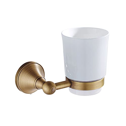 Porte-brosse à dents mural en bronze avec 1 tasses en céramique, support de porte-gobelet de dentifrice, support d'organisateur de comptoir de salle de bain accessoires de salle de bain en laiton Cover