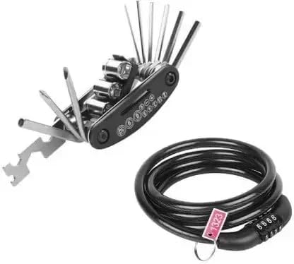 SPOKEFOX Combo of Cycle Lock 4 Digit Combination with Cycle Tool kit Helmet Lock Bike Lock Cycle Lock for Bicycle - Multi - (Set of 2)