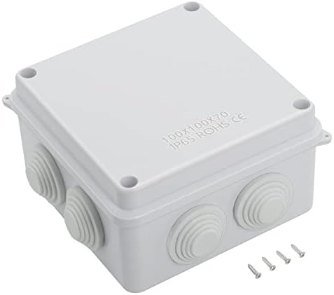 LeMotech ABS Plastic Dustproof Waterproof IP65 Junction Box Universal Electrical Project Enclosure White 3.9 x 3.9 x 2.8 inch (100 x 100 x 70 mm)