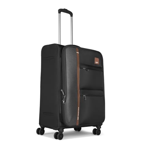Image of VIP Grande 8 Wheel Check-in (Medium Size) Soft Case Trolley Bag | TSA Lock | Expandable Polyester Luggage | 3 Year International Warranty | Anti-Theft Zipper | 70 CM Suitcase for Travel | Black