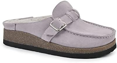 WHITE MOUNTAIN Shoes Bayhill Leather Footbeds Clog, Lavender/Suede/Faux Shearling, 5 M