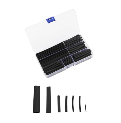 熱収縮チューブ セット 150本 収納ボックス付き 熱収縮チューブ 8 サイズ収縮チューブ絶縁チューブ高難燃耐久性 黒色熱収縮チューブのサムネイル
