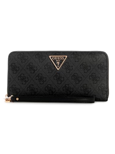 Guess Laurel Grand Portefeuille zippé pour Femme Taille Unique, Logo Charbon, Taille Unique