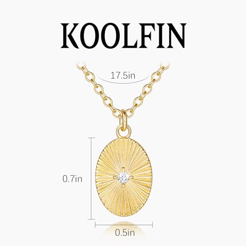 14K Gold Necklaces for Women Gold Pendant Necklace for Women with Cubic Zirconia Radiating Fan Texture Dainty Oval Necklace for Womens 7