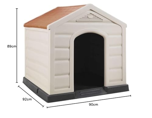 Happy House Hundehaus Hundehütte aus Kunstharz, Kunststoff, groß, 90 x 92 x 89 cm, Beige mit rotem Dach