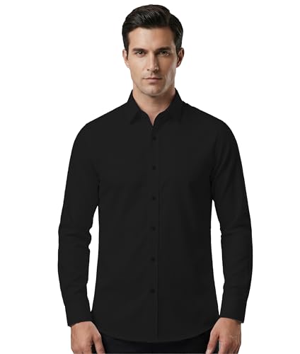 ZHAOCAI Hemd Herren Herrenhemden Langarm Bügelfrei Regular fit Business Freizeithemd Slim Stretch Button Down Modische Hemden Stehkragen (DE/NL/SE/PL, Alphanumerisch, XL, Regular, Regular, Schwarz)