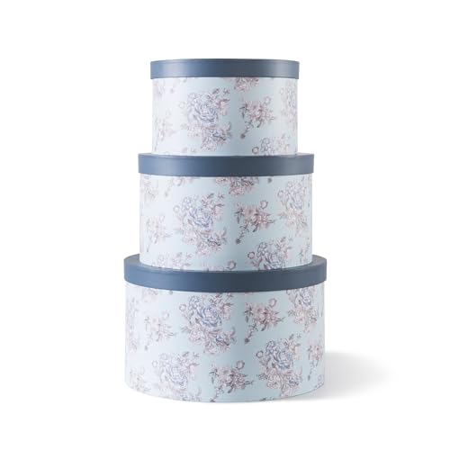 Soul & Lane Cardboard Hat Boxes with Lids – Set of 3 Vintage Storage for Women, Large Round Gift Case for Cowboy or Fedora Hats, Sturdy Paperboard Keepsakes Organizer, Victorian Floral