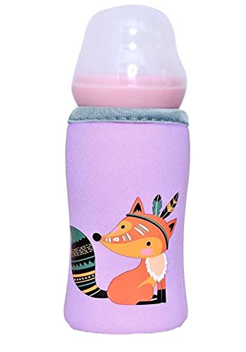 The Cheeky Kidzz Soft Reusable Baby Feeding Bottle Cover Sleeve Animal Printed Suitable for 120ml 150ml 220ml 240ml Slim Neck Milk Feeder Bottles (Pack of 2;Pink,Purple)