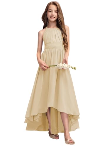 Junior Bridesmaid Dresses A-Line Halter High Low Dresses Chiffon for Wedding Party PT017