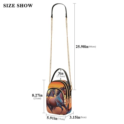 Horses Galloping Dusk Vivid Womens Shoulder Handbag Pattern Phone Bags with Chain Strap Quilted Ladies Crossbody Satchel Bag3