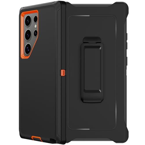 RubCase for Samsung Galaxy S24 Ultra Case with Belt Clip Holster 2X Screen Protector Heavy Duty Military Grade Full Body Shockproof Rugged Protective Cover for Samsung S24 Ultra 5G (Orange)