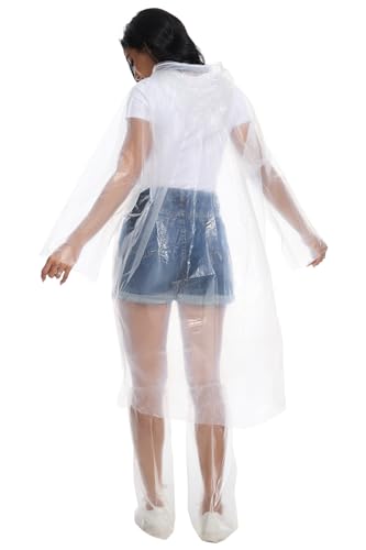 BATHRINS Disposable Rain Ponchos For Adults - 3 Emergency Clear Ponchos With Hoods And 3 Pairs Of Waterproof Boot Covers2
