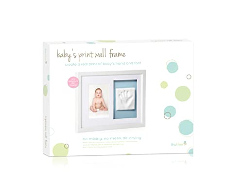 Image of Baby's Footprint or Handprints Kit DIY Picture Frame Keepsake, Newborn Nursery Decor, Blue or Pink Reversible Mat, Baby Boy Gift Or Baby Girl Gift, White