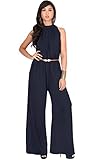 KOH KOH Womens Sexy Sleeveless Halter-neck Wide Leg Pants Cocktail Overall Long Work Day Suit Pant Suits Pantsuit Playsuit Jumpsuit Jumpsuits Romper Rompers, Dark Navy Blue L 12-14