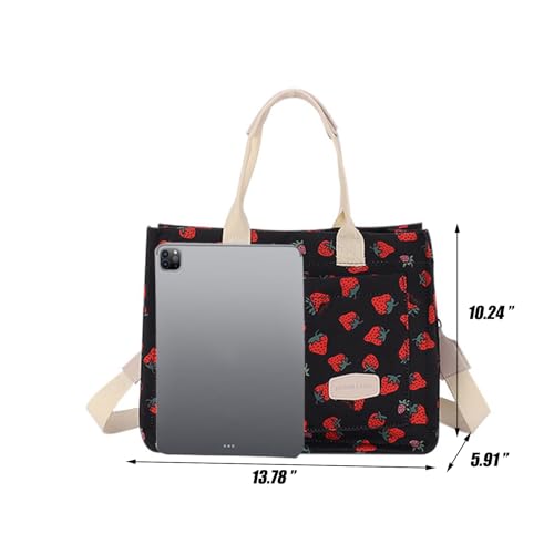Image of Cherry Tote Bag for Women Canvas Patched Purse Cute Shoulder Bag Multi-Pocket Satchel Handbag for work travel