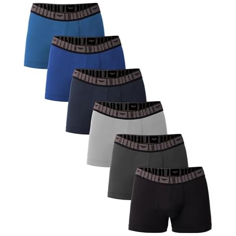 AMERICAN HEAVEN Men's Trunks | Ultra Soft Flex Micro Fiber 9" Leg Boxer Brief -Pack of 6 (6 Pack- BLACK/NAVY/CHARCOAL/GREY/ROYAL/DENIM BLUE, Large) Cover