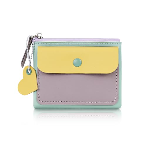 Small Coin Purse with Long Neck Lanyard, Soft PU Leather Small Wallets for Women with Heart-shape Pendant Snap Zipper Pocket (Green)