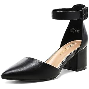 DREAM PAIRS ANNEE Pointed Toe Low Chunky Heels Pump Shoes 9.5 Black/Pu