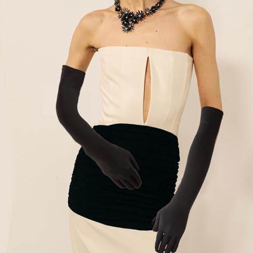 NUMJAW Long Black gloves women costume Tight Spandex Stretchy Gloves Stain Elastic Gloves Wedding Party Banquet Costume Cosplay bridesmaids proms dance Costume Black3