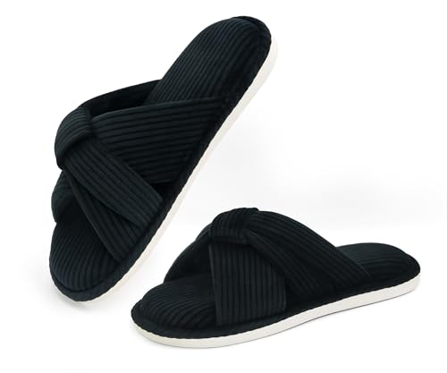 Image of Memory Foam House Slippes for Woman, Comfy Open Toe Women's Bedroom House Shoes, Cross Band Slippers with Bow for Indoor and Outdoor, Gift for Women Ladies and Girls