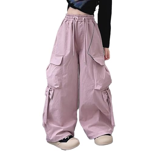 Cargo Pants for Girls Elastic Waist Baggy Joggers Trousers Y2K Parachute Pants with Pockets 4-17Y