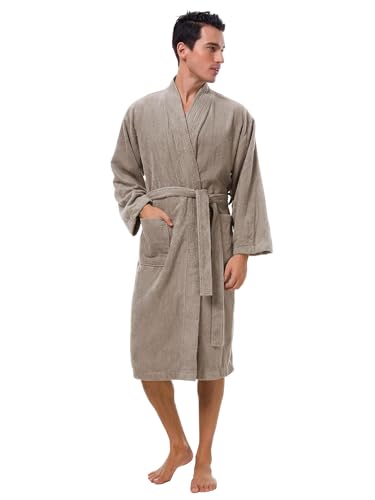 SIORO Mens Robe Terry Cloth Kimono Bathrobe Cotton Soft Shower Towel Bath Robes Calf Length Housecoat for Spa Hotel Hot Tub3