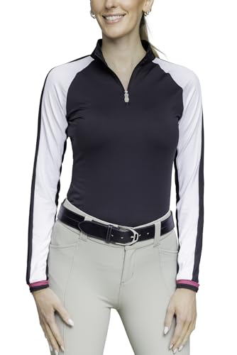 Kastel Denmark Womens Sporty Tricolor UPF 30 Sun Shirt | Wicking Base Layer Activewear ¼ Zip Golf Polo Outdoor Apparel