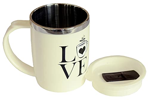 Image of Kuber Industries Insulated BPA Free Plastic Coffee Mug with Lid Pack of 2 (Cream)