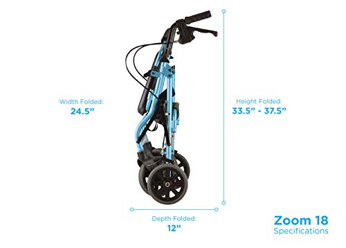 Nova Medical Products Zoom Rollator Walker With 8" Seat Height, Sky Blue, Diamond Blue, 18 Inch, 1 Count #TOP3